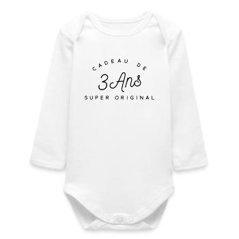 Cadeau 3 ans  - Body bébé manches longues biologique - blanc - Devant