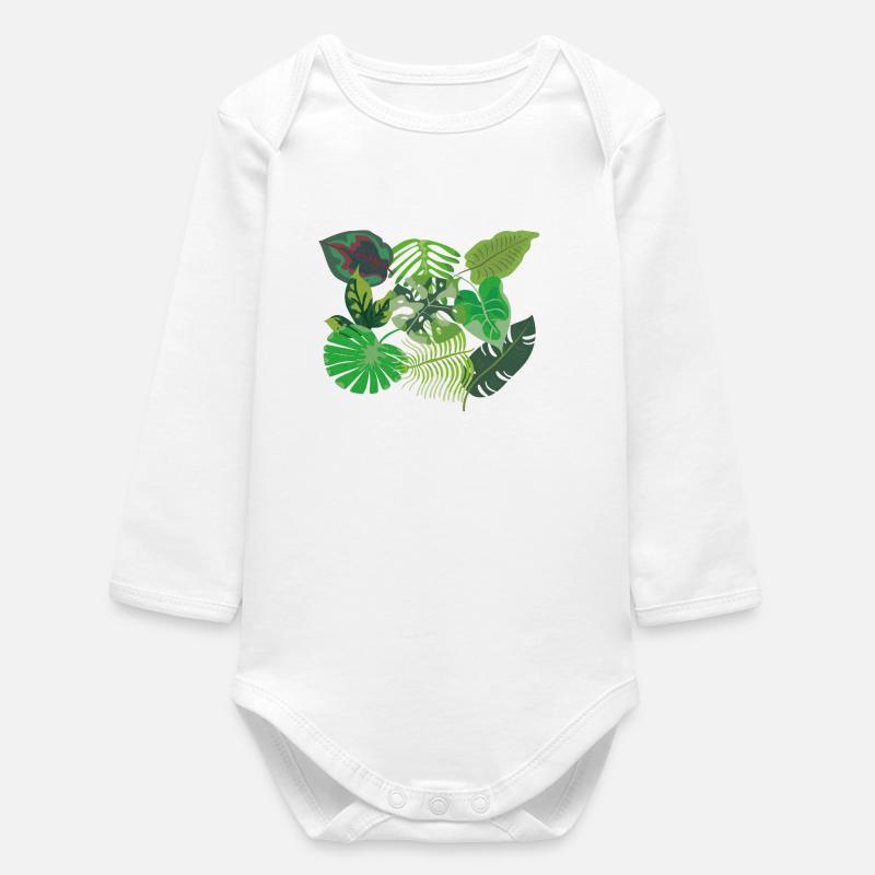Foglie in stile giungla verde tropicale - Body neonato a maniche lunghe in cotone biologico - bianco