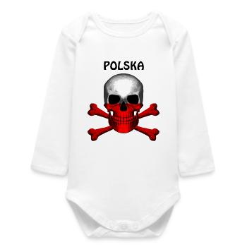 Skull Jolly Roger Pirate Flag Polska R6Z - Baby Organic Long-Sleeved Bodysuit - white - Front