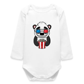 Panda Bear Popcorn Cinema - Baby Organic Long-Sleeved Bodysuit - white - Front