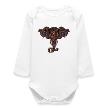 decorative elephant head - Baby Organic Long-Sleeved Bodysuit - white - Front