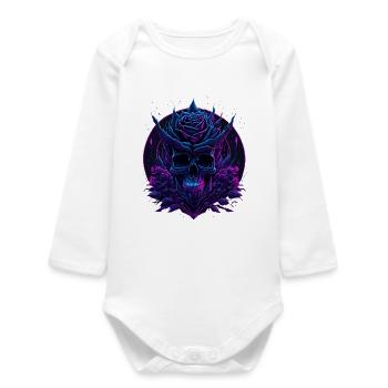 Rose Skull Neon vaporwave Skull - Baby Organic Long-Sleeved Bodysuit - white - Front