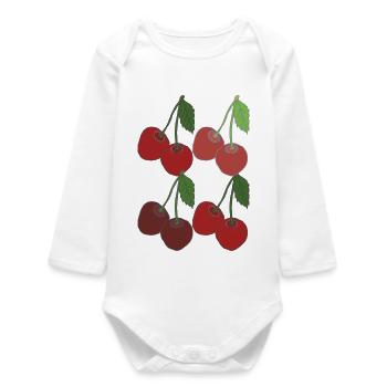 Cherries 4-fold - Baby Organic Long-Sleeved Bodysuit - white - Front