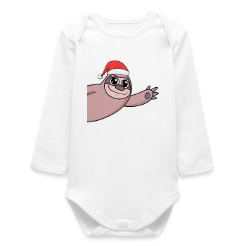 Sloth Christmas Hello Greeting - Baby Organic Long-Sleeved Bodysuit - white - Front