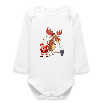 Dabbing Santa, Rudolph und Weihnachtsbeleuchtung - Baby Organic Langarmbody - Weiß - Vorne