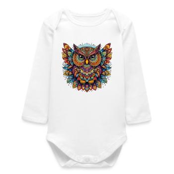 Eule mit Mandalas verziert - Baby Organic Langarmbody - Weiß - Vorne