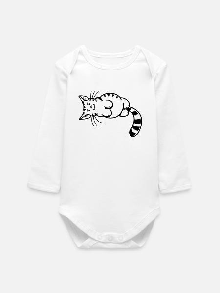 Chaton de dessin animé - Body bébé manches longues biologique - blanc