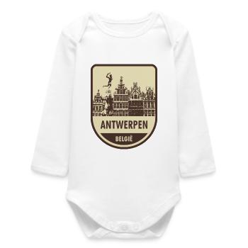 Antwerp Cityscape Sign - Baby Organic Long-Sleeved Bodysuit - white - Front
