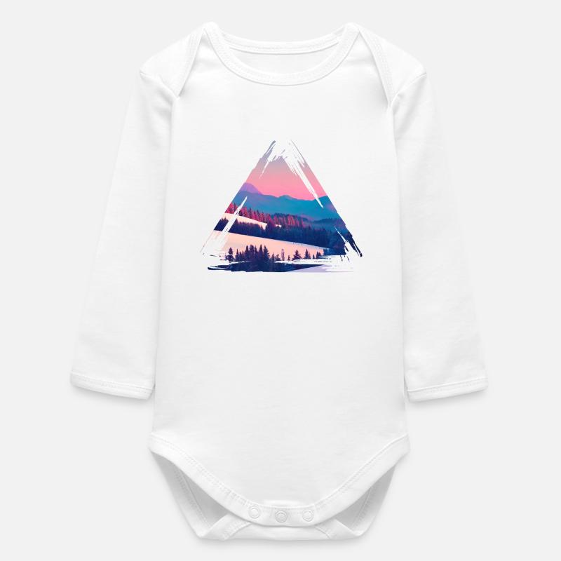 Pastel Mountain Sunset Triangle - Baby Organic Long-Sleeved Bodysuit - white