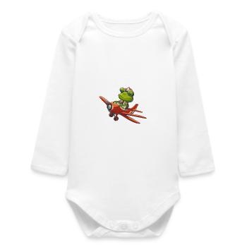 Grenouille pilote dans un avion rouge - Body bébé manches longues biologique - blanc - Devant