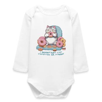 Foodie cat that eats donuts! humor - Baby Organic Long-Sleeved Bodysuit - white - Front
