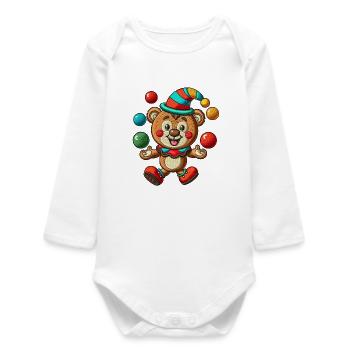 Whimsical Circus Bear with Juggling Balls - Baby Organic Long-Sleeved Bodysuit - white - Front