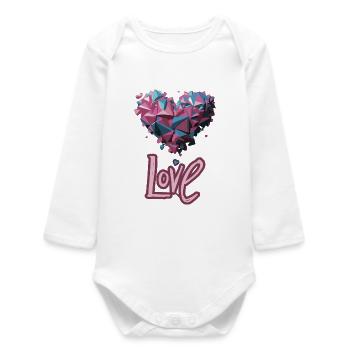 Pink and blue geometric heart - Baby Organic Long-Sleeved Bodysuit - white - Front