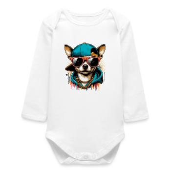 Cool Chihuahua Dog Sunglasses Gift - Baby Organic Long-Sleeved Bodysuit - white - Front