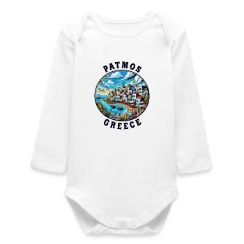 Patmos Greece Vacation Aegean Sea Bay - Baby Organic Long-Sleeved Bodysuit - white - Front