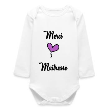 MERCI MAÎTRESSE - Body bébé manches longues biologique - blanc - Devant