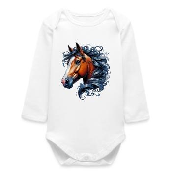 Horse - Baby Organic Long-Sleeved Bodysuit - white - Front