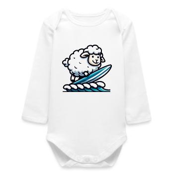 Surfing Sheep: Woolly Waves Rider - Baby Organic Long-Sleeved Bodysuit - white - Front