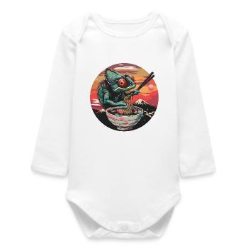Drôle Caméléon Ramen Nouilles Japon Animal Vintage - Body bébé manches longues biologique - blanc - Devant