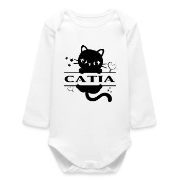 t-shirt Catia t-shirt cat Katze cat cat chat - Baby Organic Long-Sleeved Bodysuit - white - Front