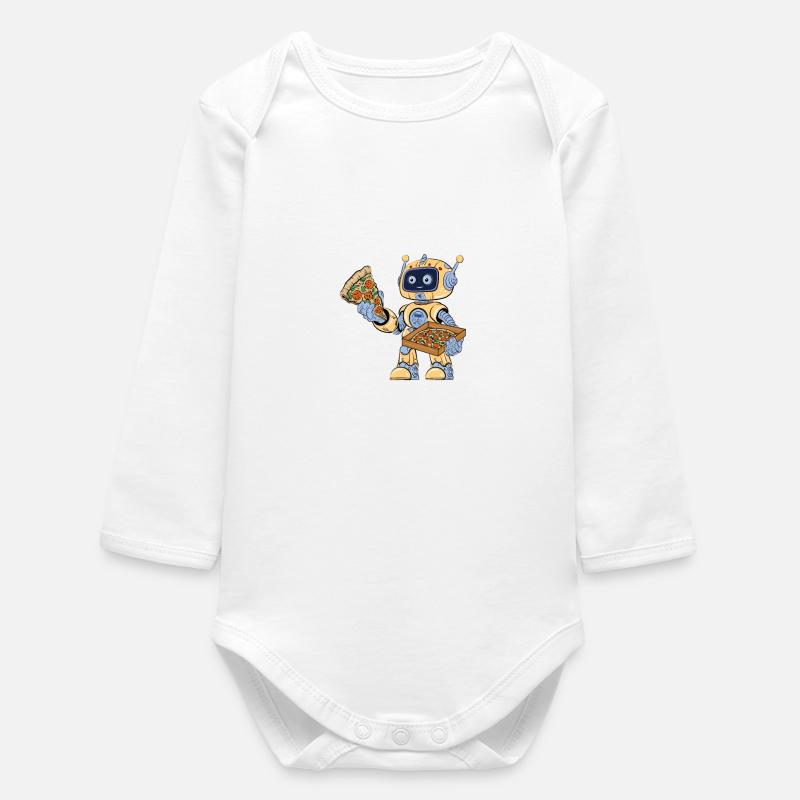 Robot eats pizza - Baby Organic Long-Sleeved Bodysuit - white
