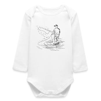 Fishing Drawing - Baby Organic Long-Sleeved Bodysuit - white - Front