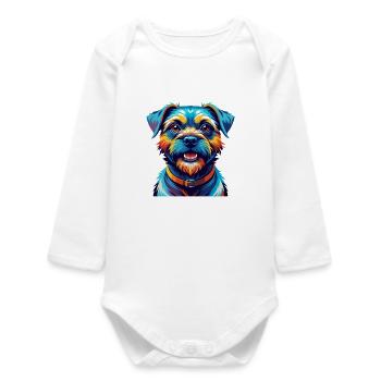 Border Terrier Chien Race Coloré Dessin Animé Kawaii - Body bébé manches longues biologique - blanc - Devant