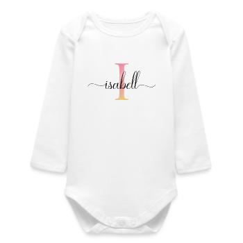 I | Monogram | Name | Isabell |Watercolor - Baby Organic Long-Sleeved Bodysuit - white - Front
