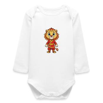 Lion asiatique personnage de dessin animé Kawaii Clipart - Body bébé manches longues biologique - blanc - Devant