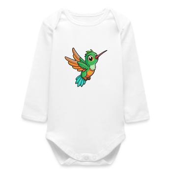 colibri mignon personnage de dessin animé Kawaii Clipart - Body bébé manches longues biologique - blanc - Devant