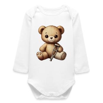 Teddy as a consolation plaster - cuddly toy with a plaster leg - Baby Organic Long-Sleeved Bodysuit - white - Front