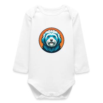 Havanese Dog Cute Kawaii Cartoon Animal Pet Logo - Baby Organic Long-Sleeved Bodysuit - white - Front