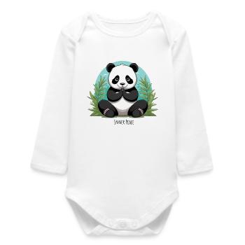 Inner Peace – Meditierender Panda - Baby Organic Langarmbody - Weiß - Vorne