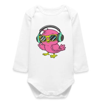 Cooles Küken mit Sonnenbrille und Kopfhörer - Baby Organic Langarmbody - Weiß - Vorne
