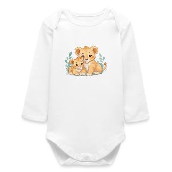 cuddling lion cubs - Baby Organic Long-Sleeved Bodysuit - white - Front