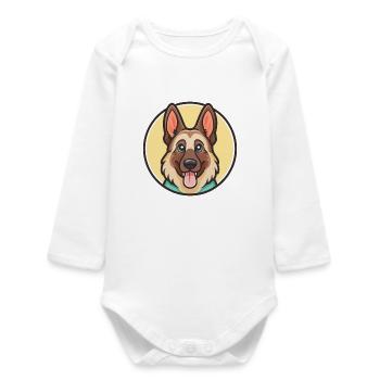 Deutscher Schäferhund Rasse Karikatur Kawaii Clipart - Baby Organic Langarmbody - Weiß - Vorne