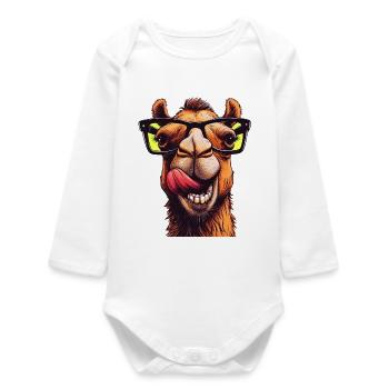 Camel with Sunglasses - Baby Organic Long-Sleeved Bodysuit - white - Front
