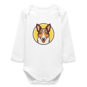 Smooth Collie Dog Breed Cartoon Kawaii Clipart Pet - Baby Organic Long-Sleeved Bodysuit - white - Front