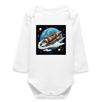Rocket flight through space - Baby Organic Long-Sleeved Bodysuit - white - Front