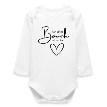 Aus dem Bauch direkt ins Herz -Geschenk zur Geburt - Baby Organic Langarmbody - Weiß - Vorne