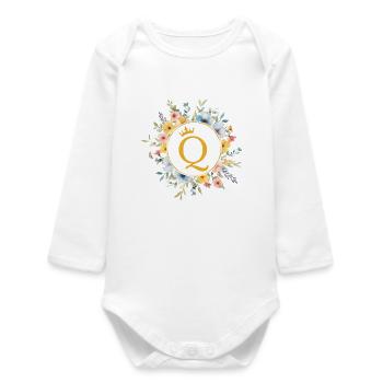 Q Monogram, Cercle de fleurs, Personnalisable - Body bébé manches longues biologique - blanc - Devant