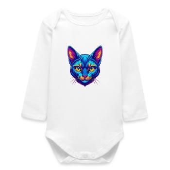 Arabian Mau Cat Breed Cartoon Kawaii Animal Pet - Baby Organic Long-Sleeved Bodysuit - white - Front