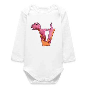 V - DINOSAURE, personnalisable - Body bébé manches longues biologique - blanc - Devant