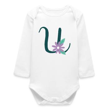 Elegant letter 'U' with flowers - Baby Organic Long-Sleeved Bodysuit - white - Front