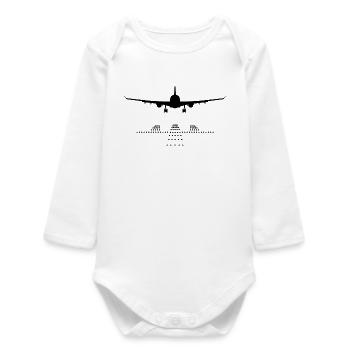 Airplane Runway - Baby Organic Long-Sleeved Bodysuit - white - Front