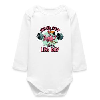 Leg Day Flamingo Leg Workout Funny Gym Gift - Baby Organic Long-Sleeved Bodysuit - white - Front