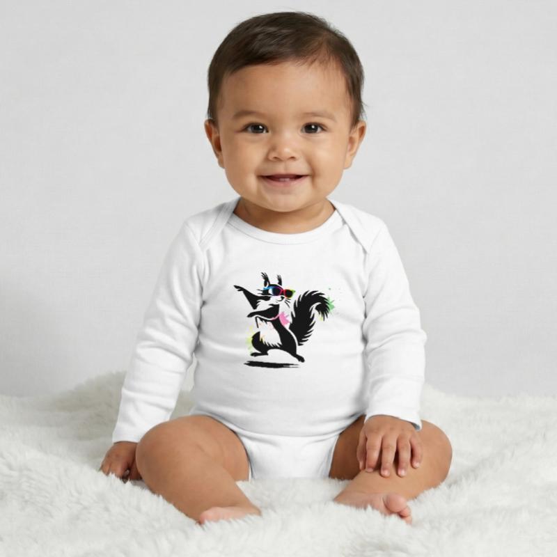 Stylisches Eichhörnchen mit Sonnenbrille Stencil Baby Organic Langarmbody