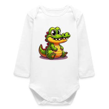 Alligator Crocodile - Baby Organic Long-Sleeved Bodysuit - white - Front