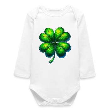 Four-leaf clover - Baby Organic Long-Sleeved Bodysuit - white - Front