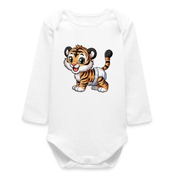 Baby tiger with diaper - Baby Organic Long-Sleeved Bodysuit - white - Front
